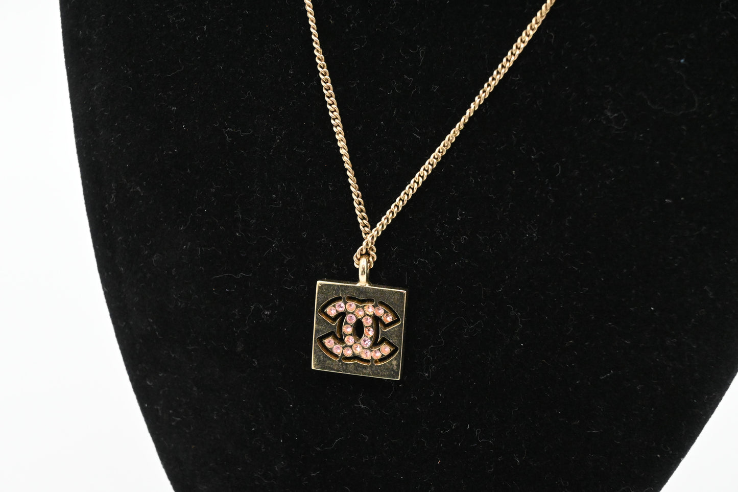 Chanel Pink Rhinestone CC Cutout Necklace