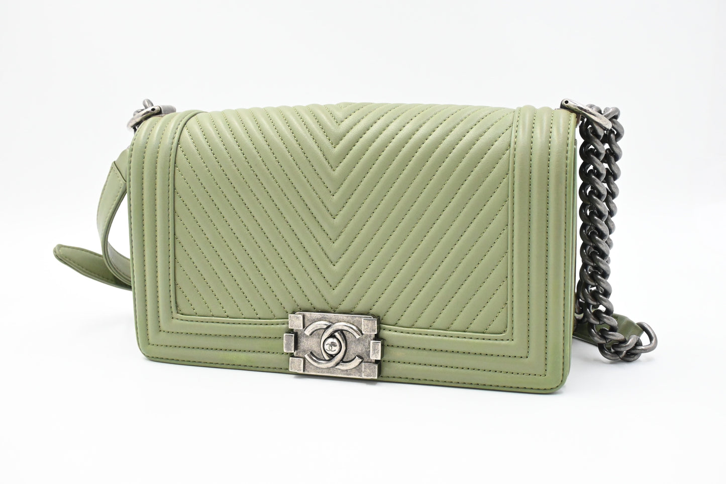 Chanel New Medium Boy in Light Green Leather
