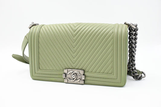 Chanel New Medium Boy in Light Green Leather