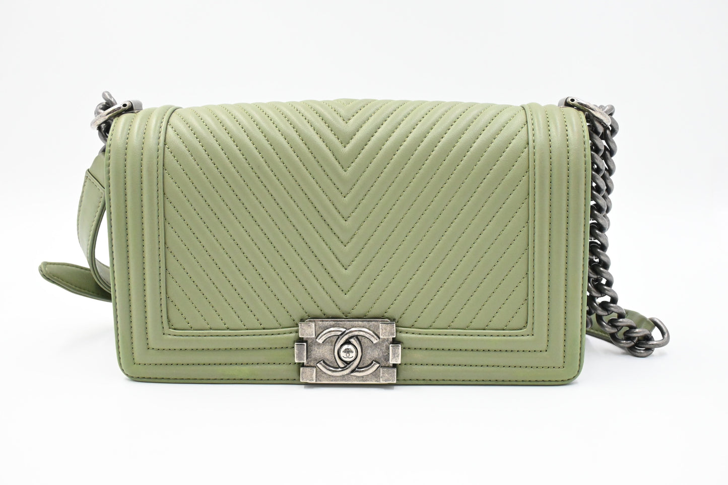 Chanel New Medium Boy in Light Green Leather
