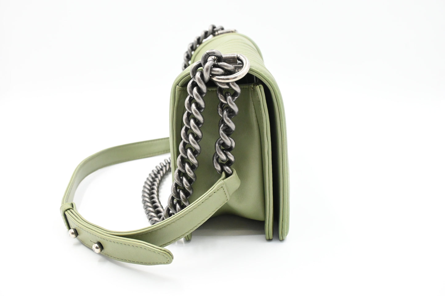 Chanel New Medium Boy in Light Green Leather