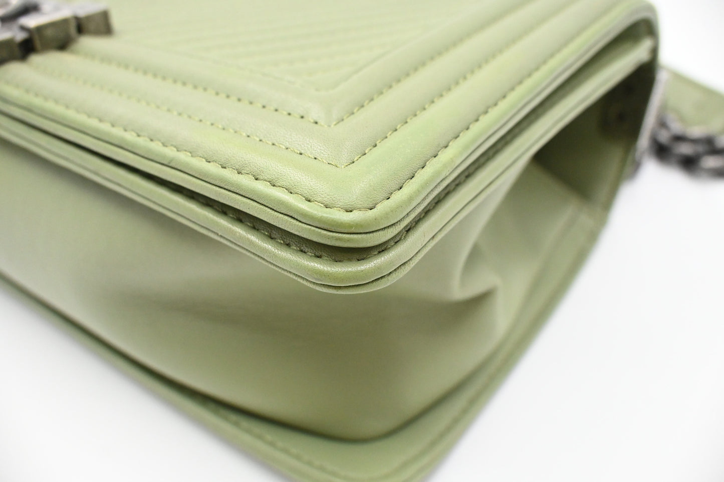 Chanel New Medium Boy in Light Green Leather