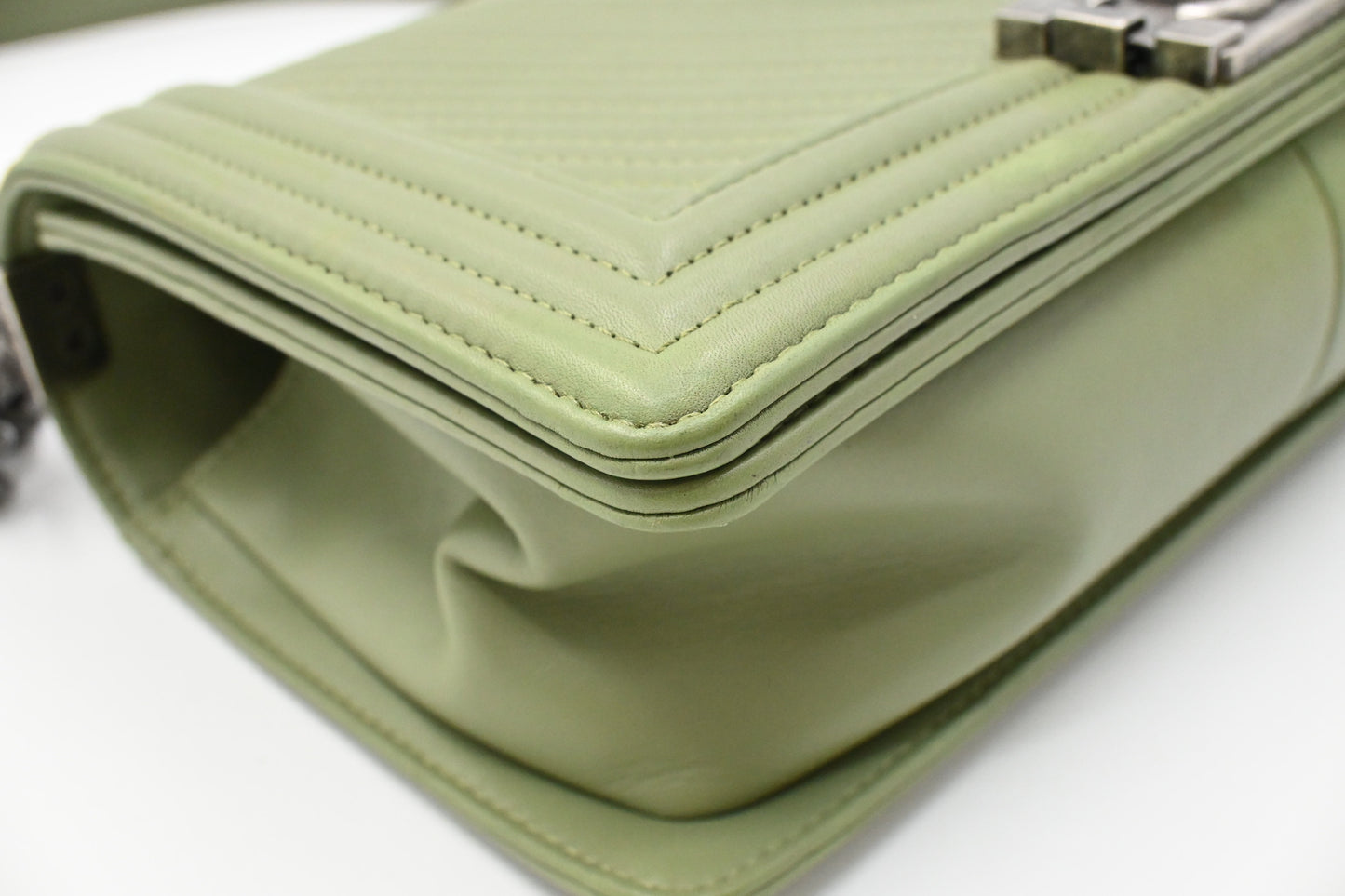 Chanel New Medium Boy in Light Green Leather