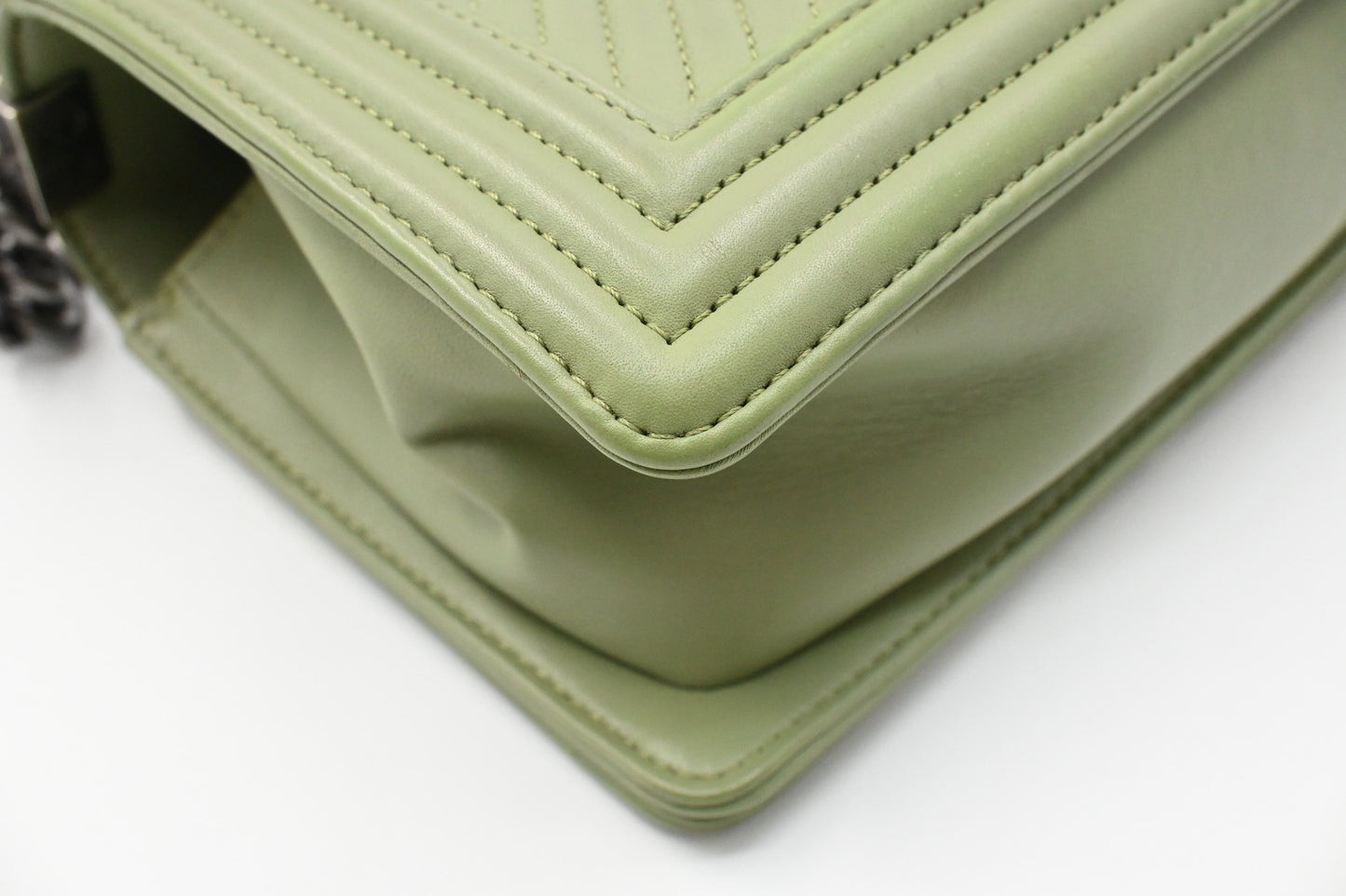 Chanel New Medium Boy in Light Green Leather