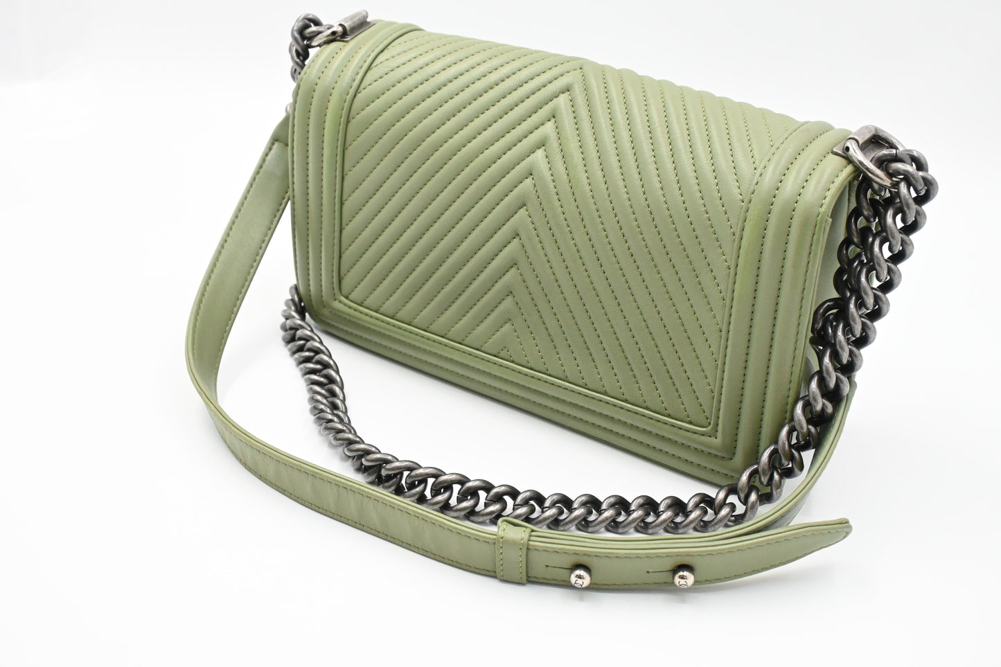 Chanel New Medium Boy in Light Green Leather