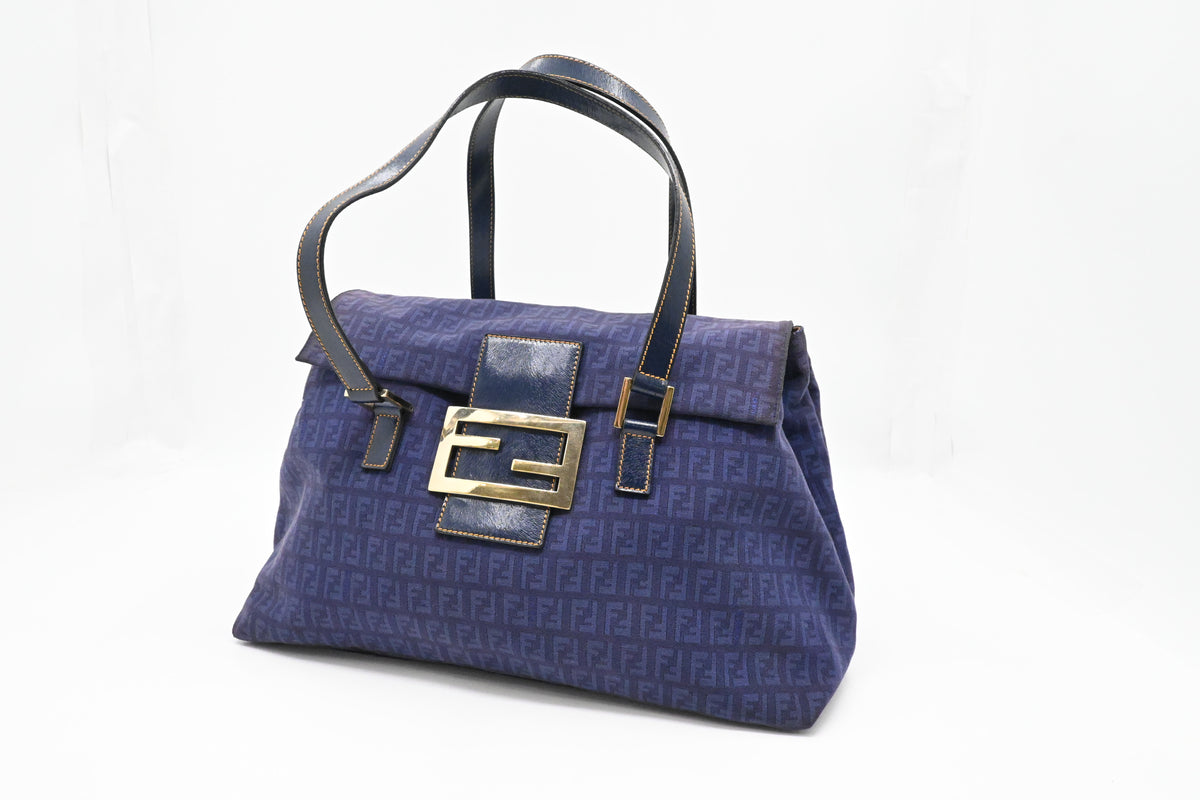 Fendi Shoulder Bag in Blue Zuccino Canvas