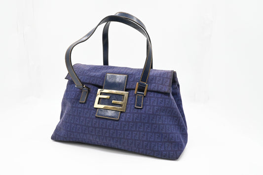 Fendi Shoulder Bag in Blue Zuccino Canvas
