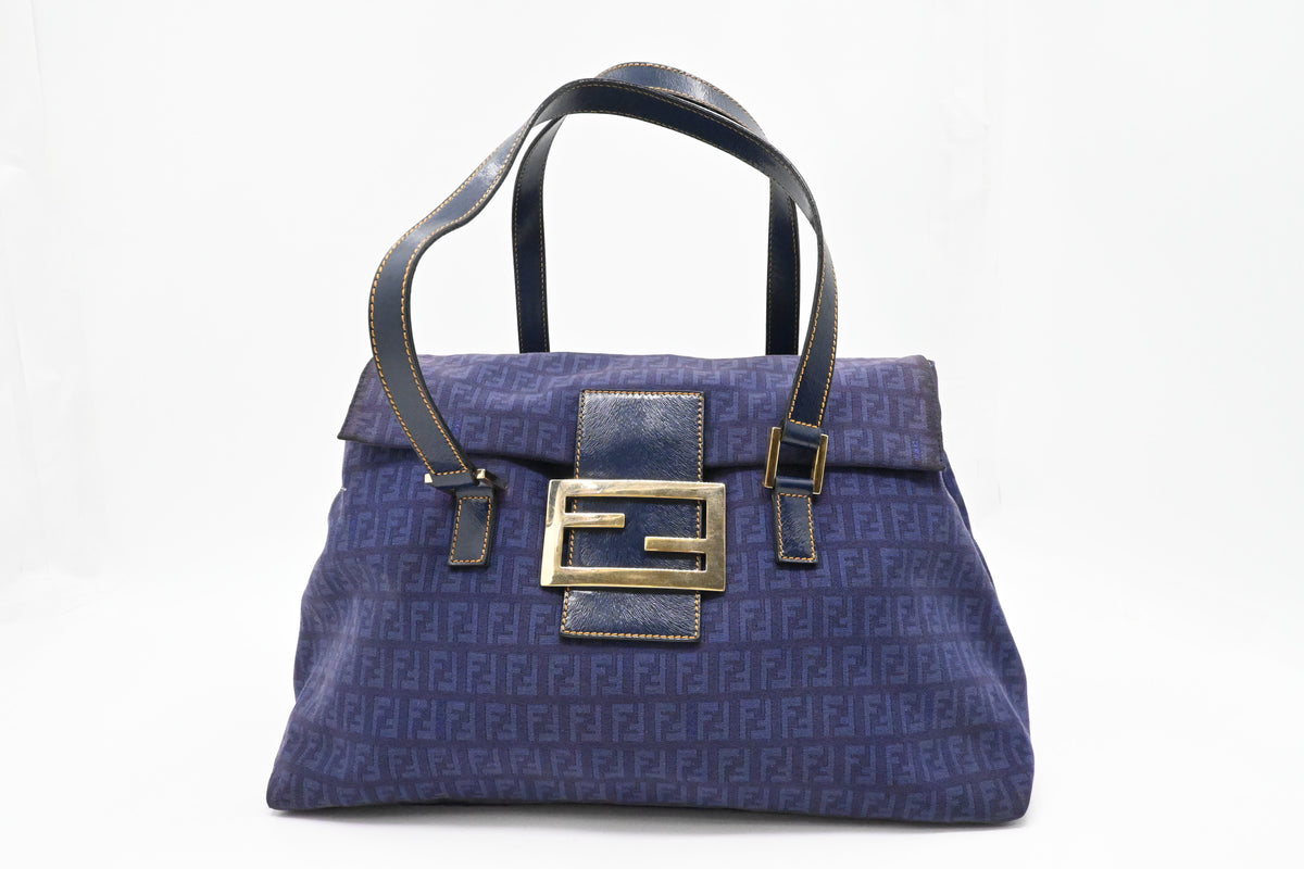 Fendi Shoulder Bag in Blue Zuccino Canvas