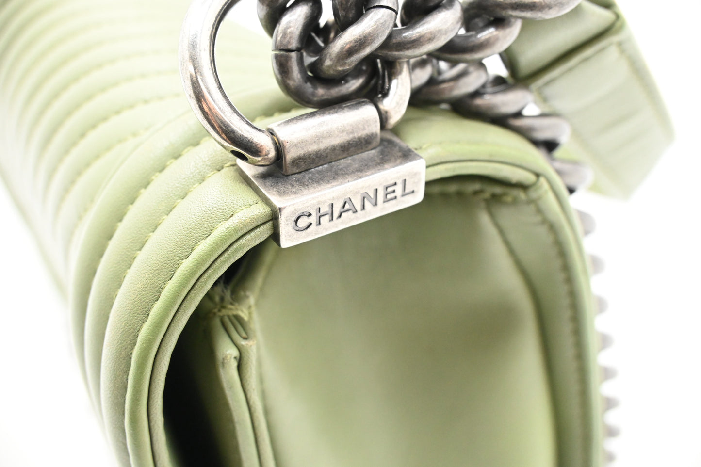 Chanel New Medium Boy in Light Green Leather