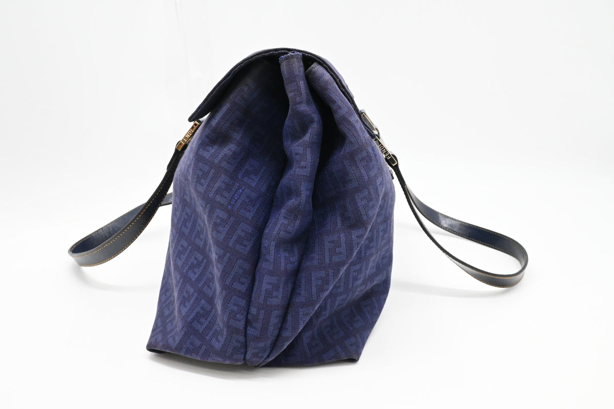 Fendi Shoulder Bag in Blue Zuccino Canvas
