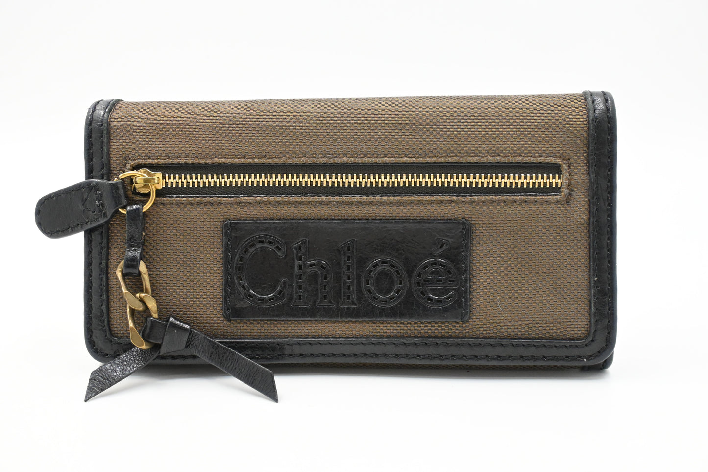 Chloe Long Wallet in Brown Canvas and Black Leather