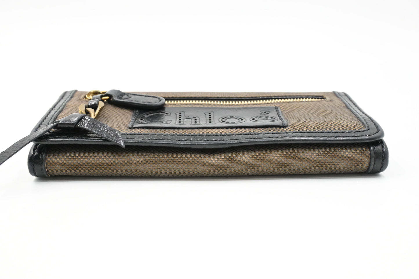 Chloe Long Wallet in Brown Canvas and Black Leather