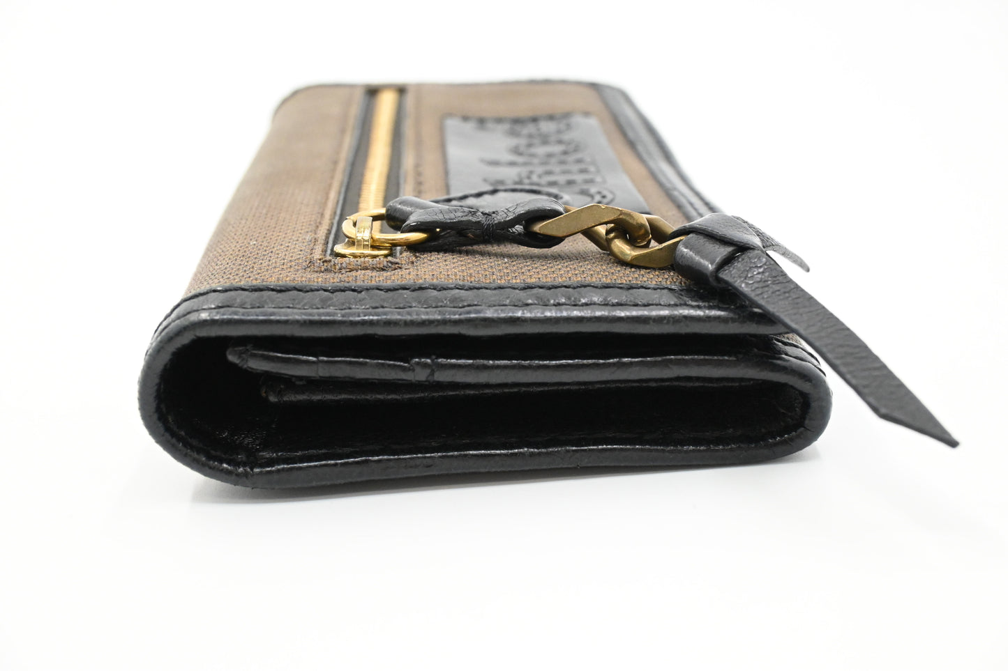 Chloe Long Wallet in Brown Canvas and Black Leather