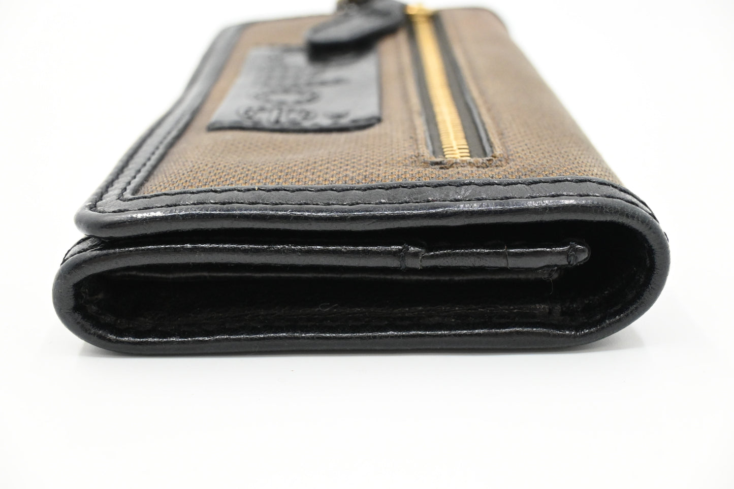 Chloe Long Wallet in Brown Canvas and Black Leather