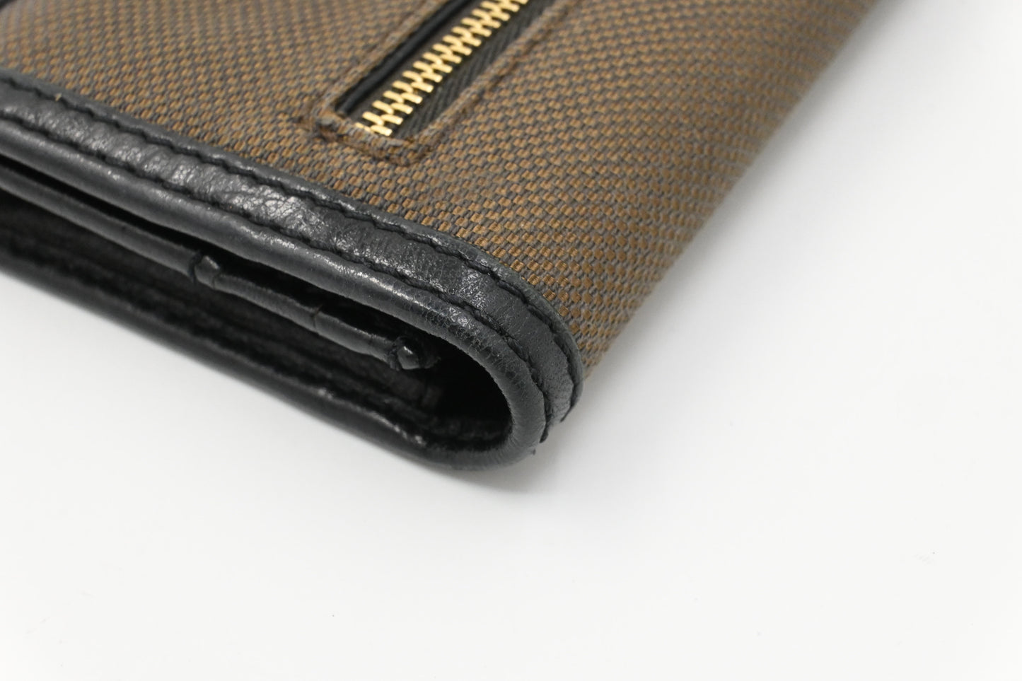 Chloe Long Wallet in Brown Canvas and Black Leather