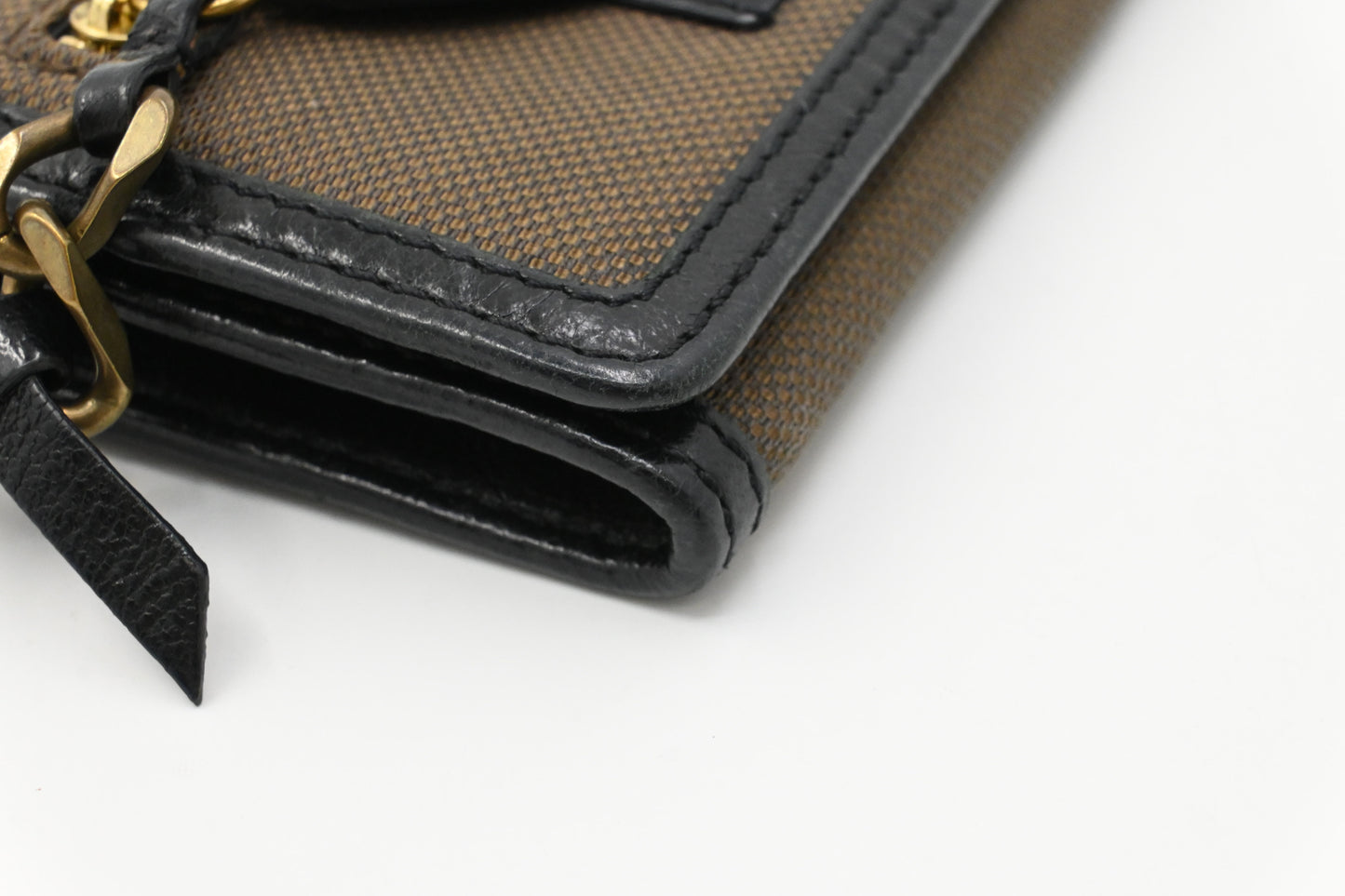 Chloe Long Wallet in Brown Canvas and Black Leather