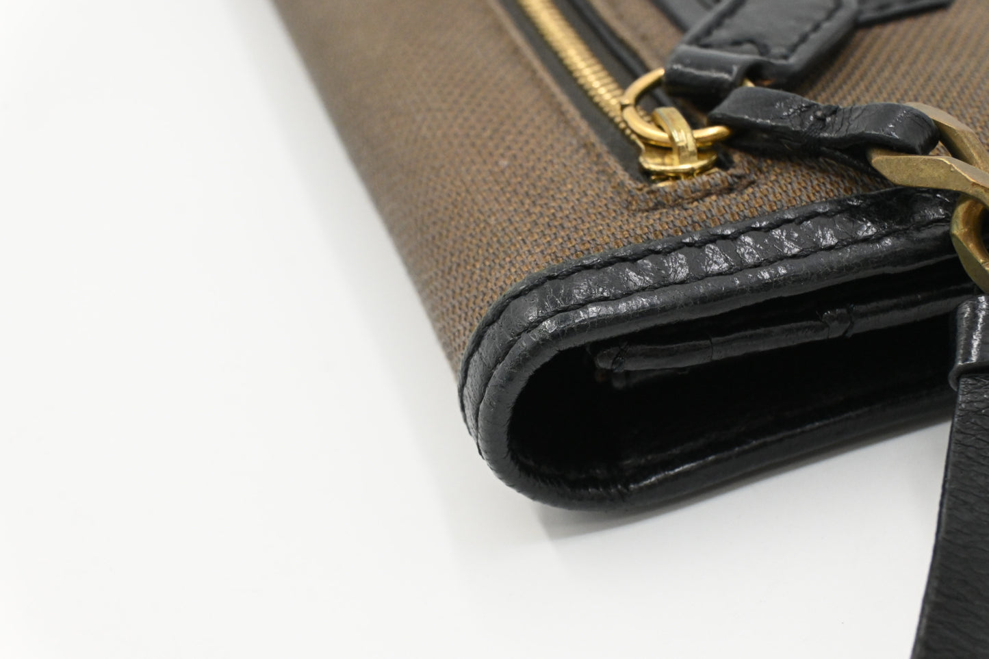 Chloe Long Wallet in Brown Canvas and Black Leather