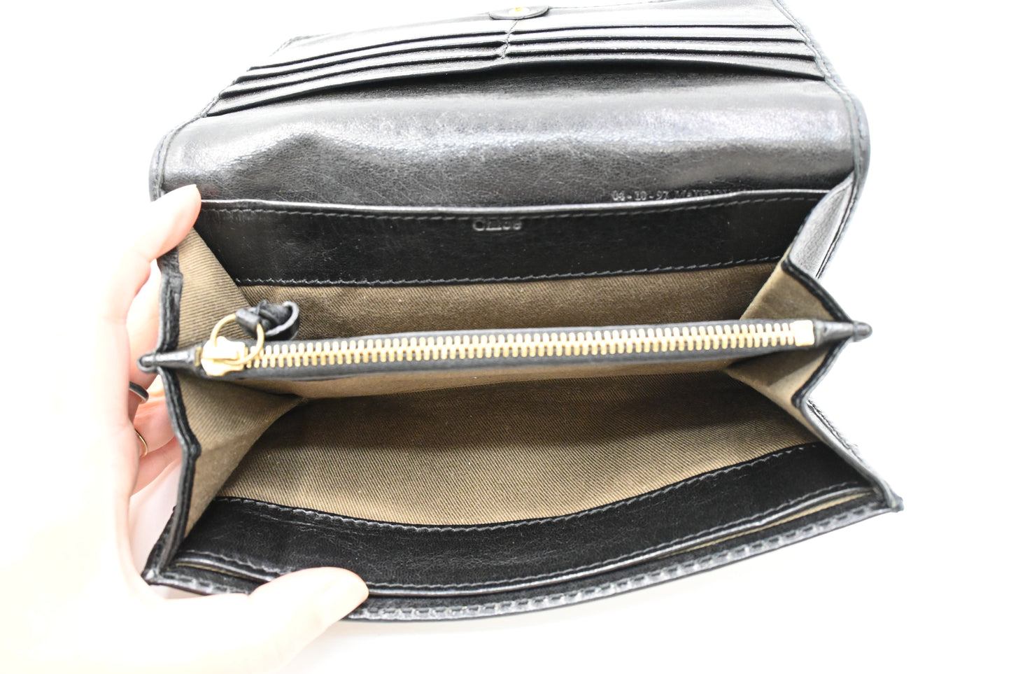 Chloe Long Wallet in Brown Canvas and Black Leather