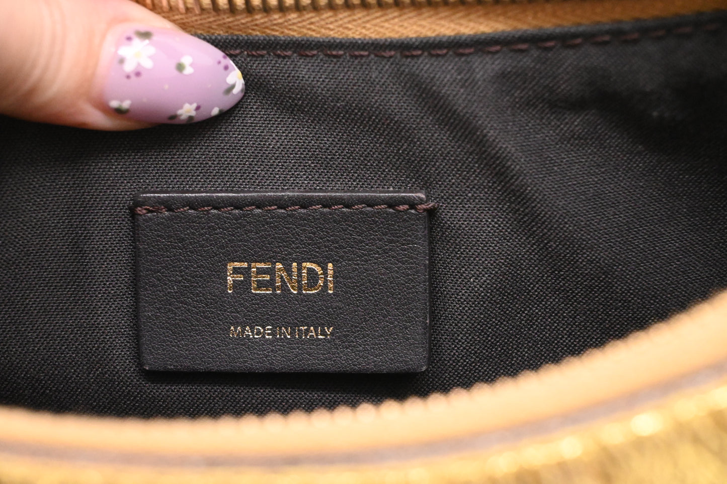 Fendi Small Fendigraphy in Gold Leather