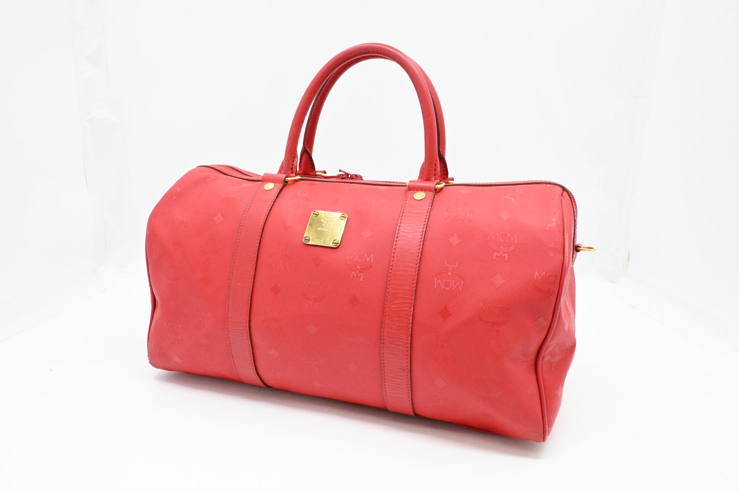 MCM Boston Bag in Red Coated Canvas