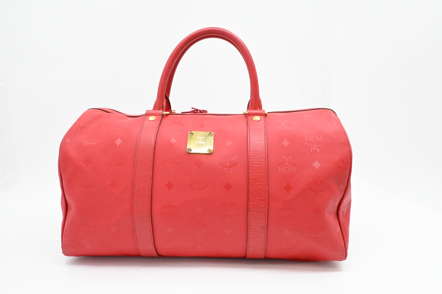 MCM Boston Bag in Red Coated Canvas