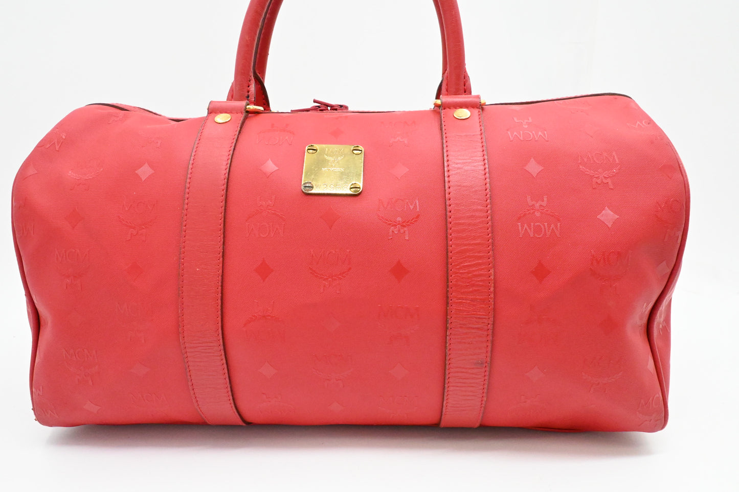 MCM Boston Bag in Red Coated Canvas