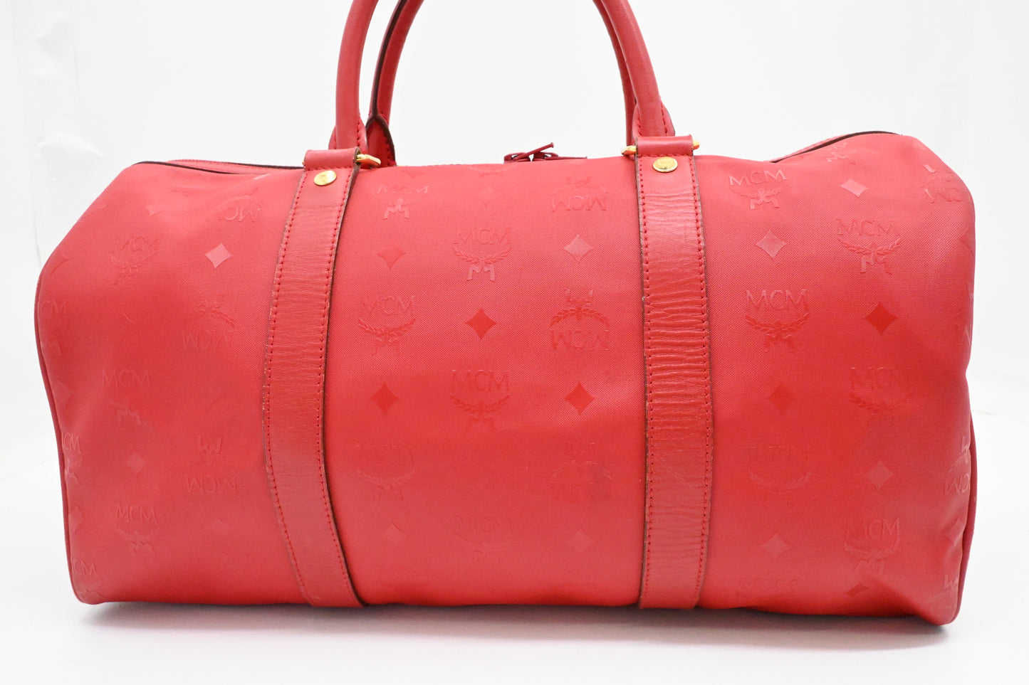 MCM Boston Bag in Red Coated Canvas
