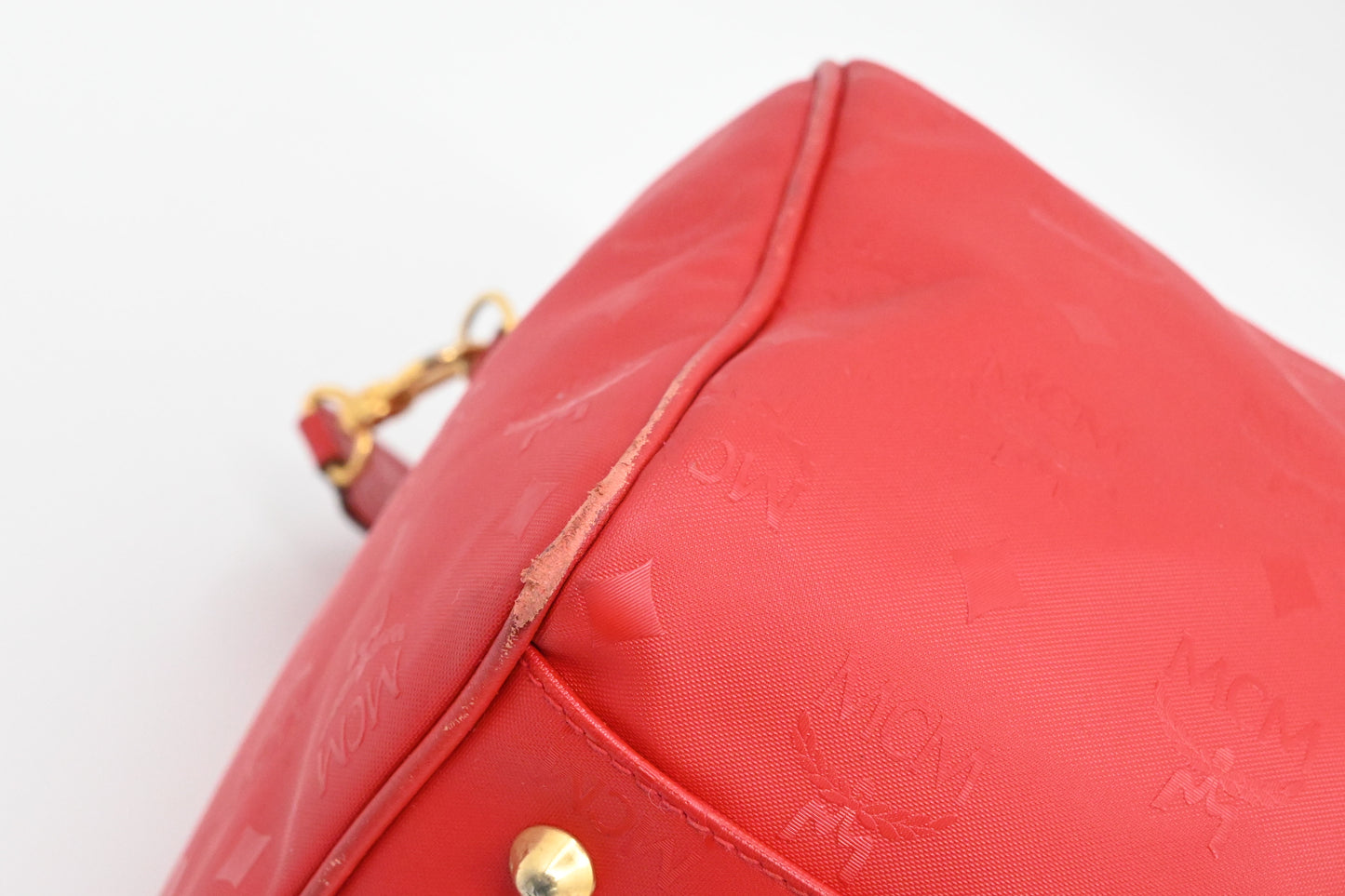 MCM Boston Bag in Red Coated Canvas