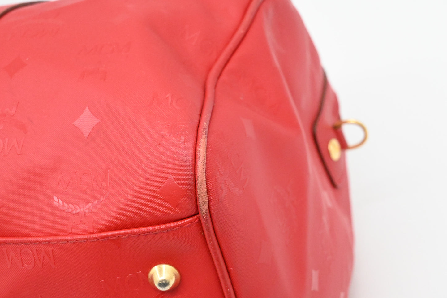 MCM Boston Bag in Red Coated Canvas