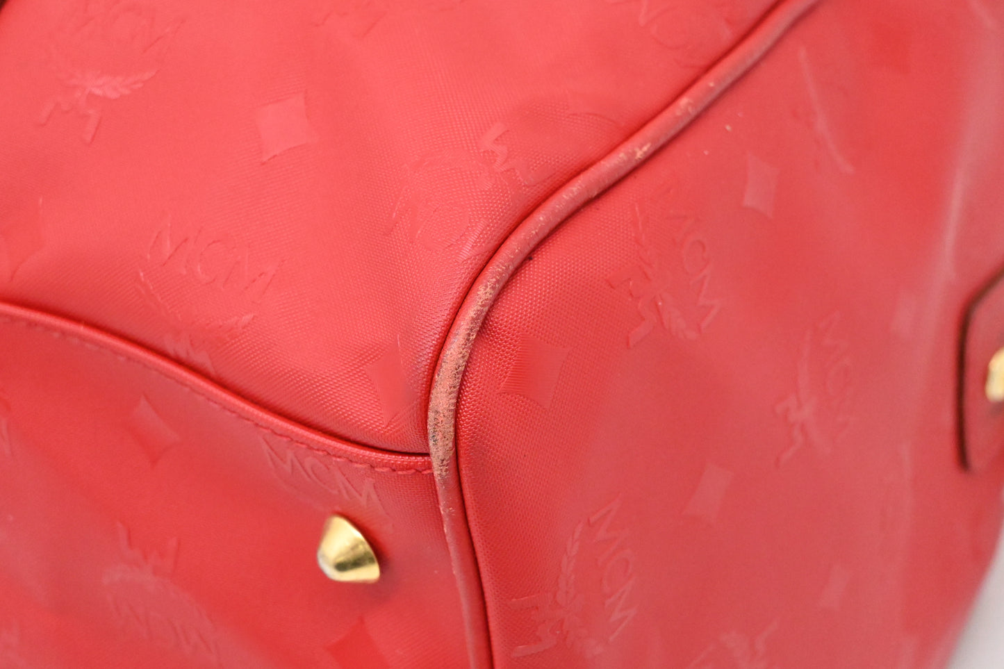 MCM Boston Bag in Red Coated Canvas