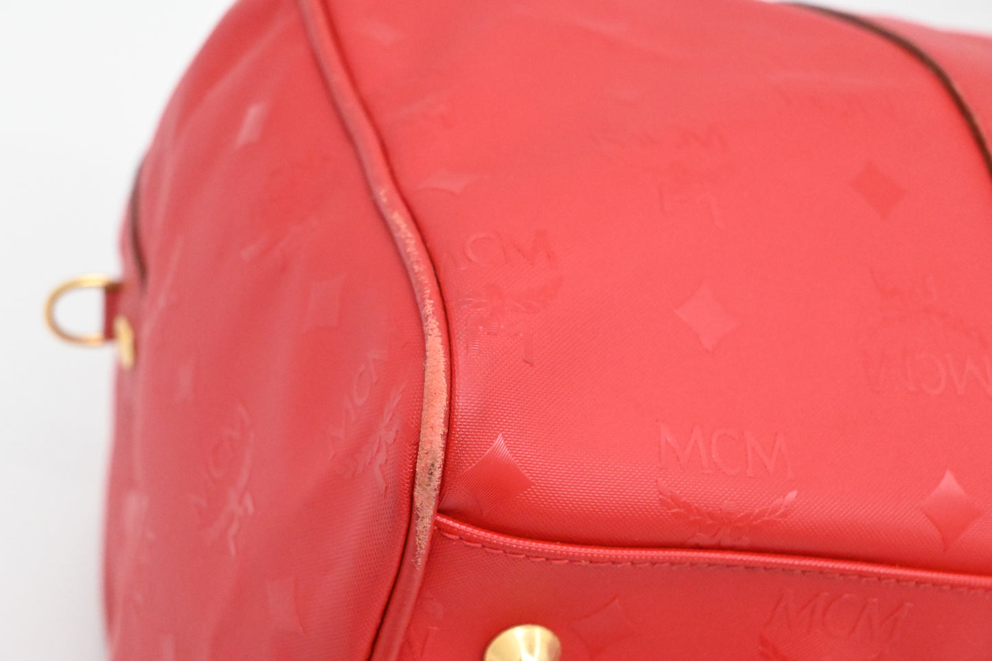 MCM Boston Bag in Red Coated Canvas