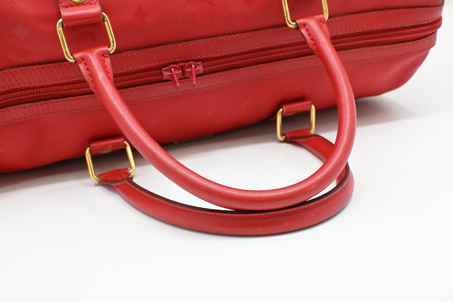 MCM Boston Bag in Red Coated Canvas