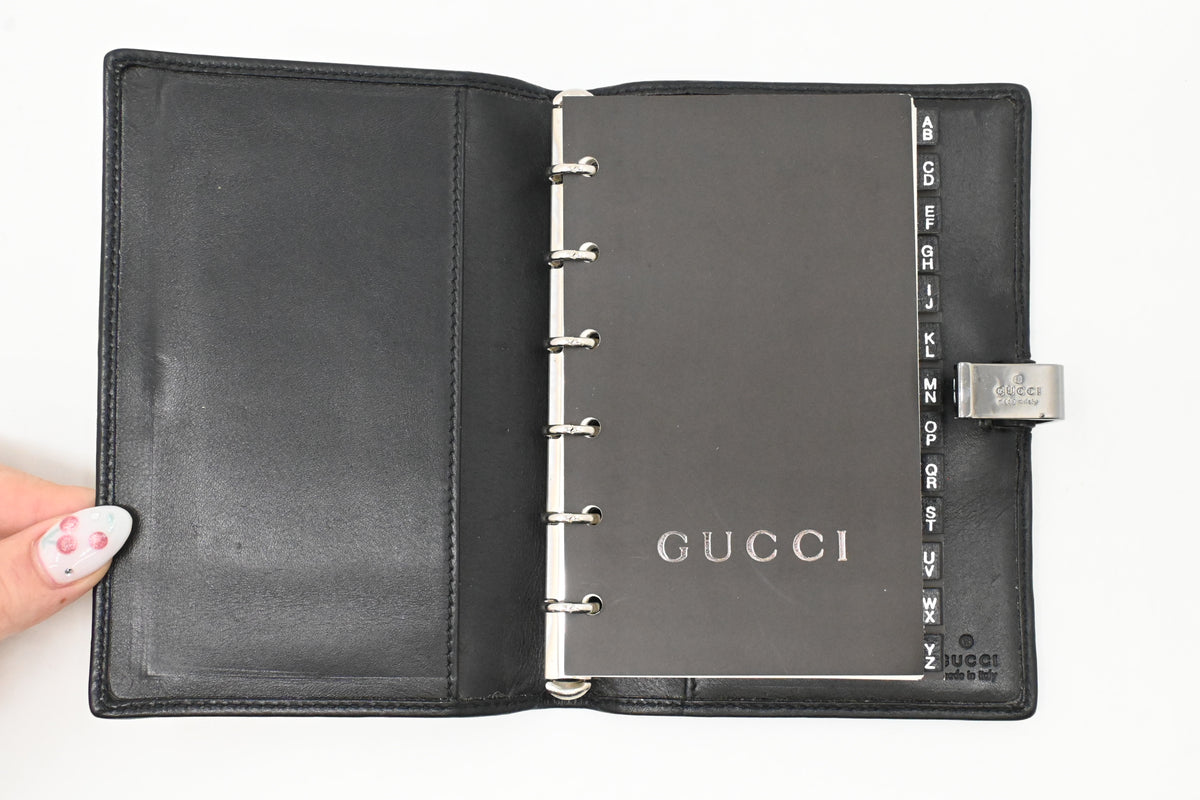 Gucci Agenda in Flower Canvas and Black Leather