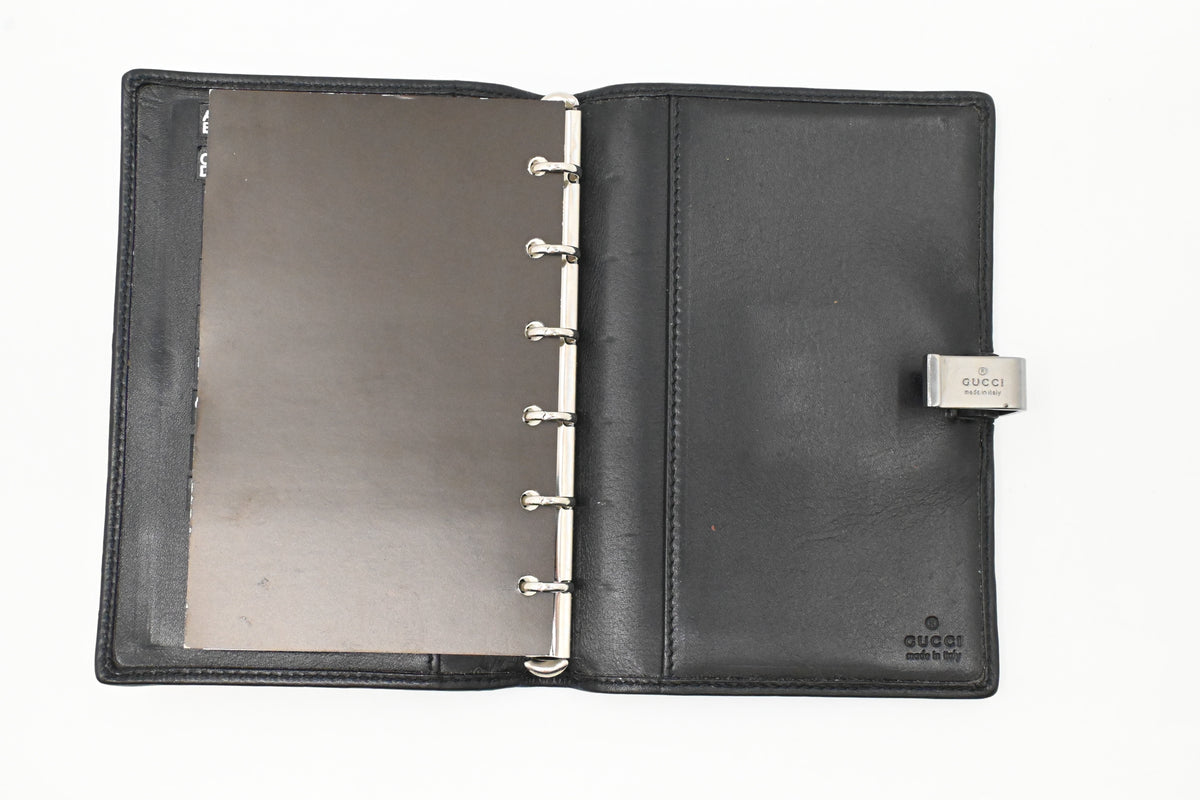 Gucci Agenda in Flower Canvas and Black Leather