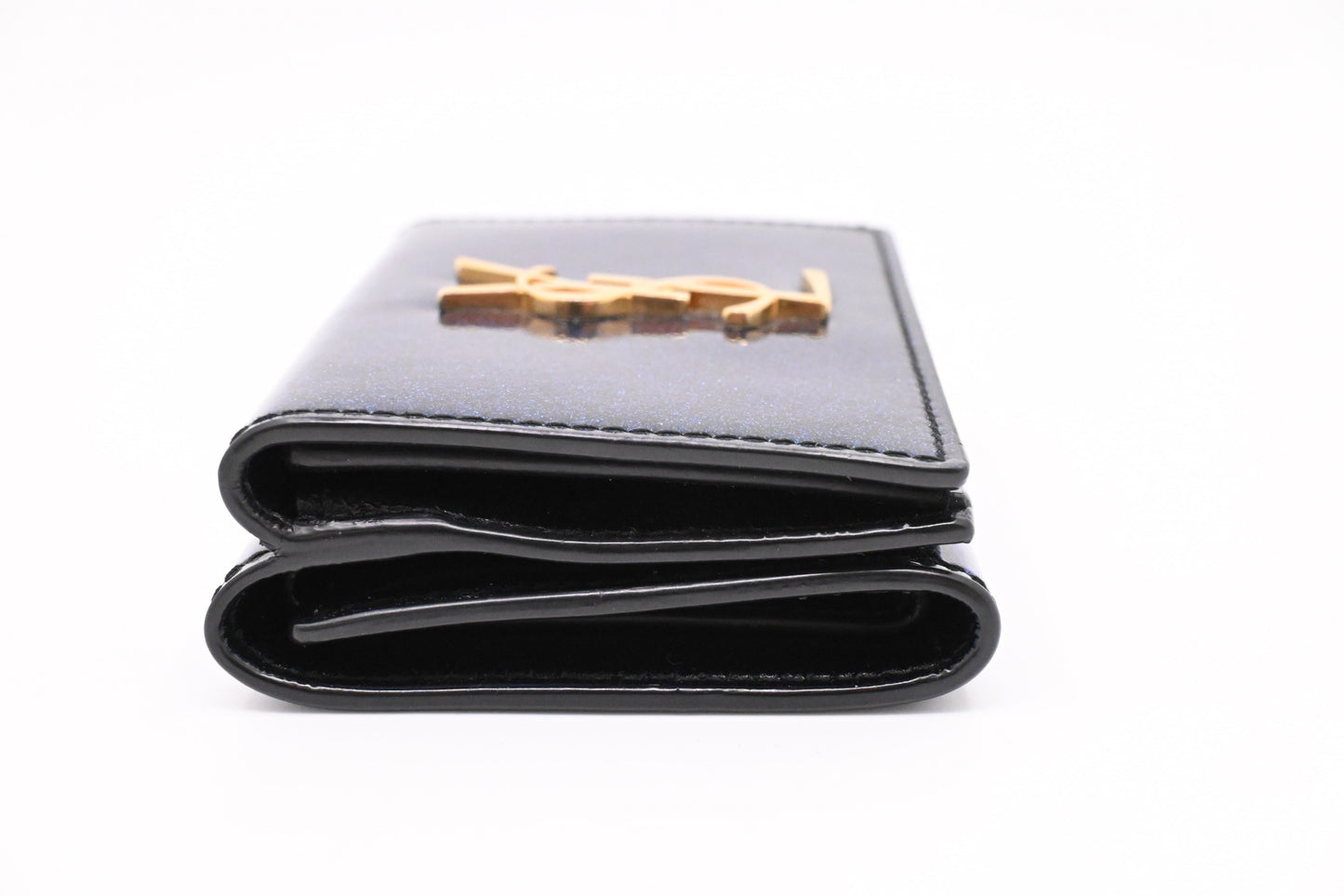 YSL Saint Laurent Compact Wallet in Metallic Blue Patent Leather