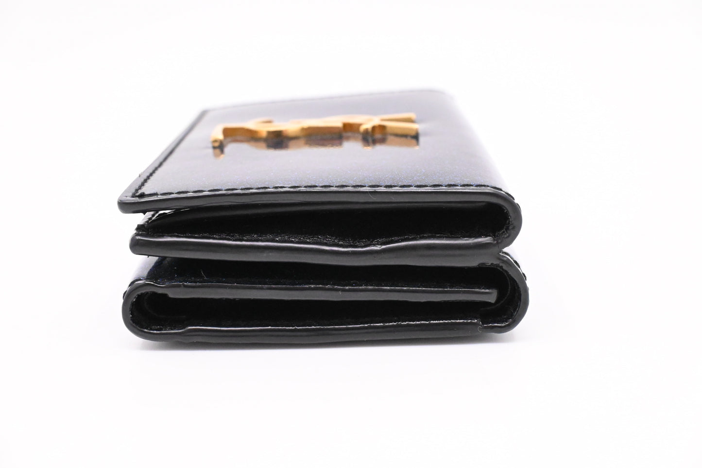YSL Saint Laurent Compact Wallet in Metallic Blue Patent Leather