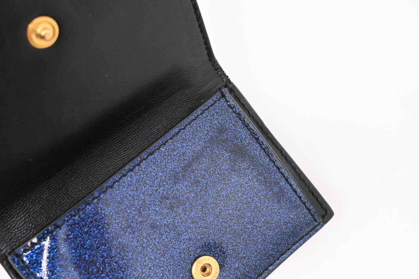 YSL Saint Laurent Compact Wallet in Metallic Blue Patent Leather