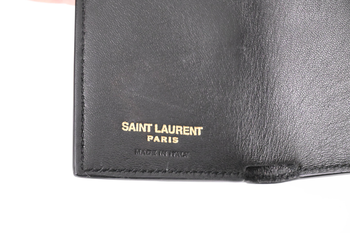 YSL Saint Laurent Compact Wallet in Metallic Blue Patent Leather