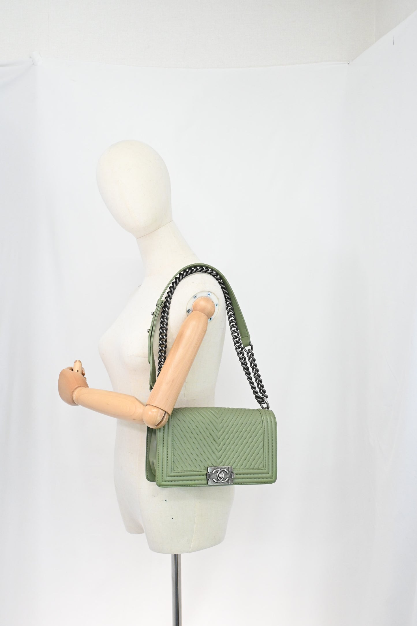 Chanel New Medium Boy in Light Green Leather