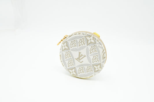Louis Vuitton Porte Monnaie Round Coin Case in White Since 1854 Jacquard Canvas