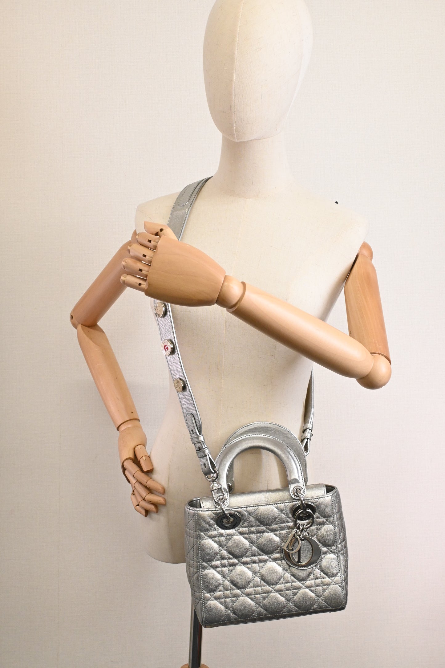 Dior Small Lady Dior MyABCDior in Silver Cannage Leather