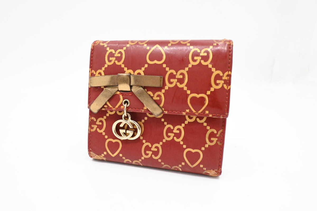 Gucci Bow Compact Wallet in Burgundy Leather