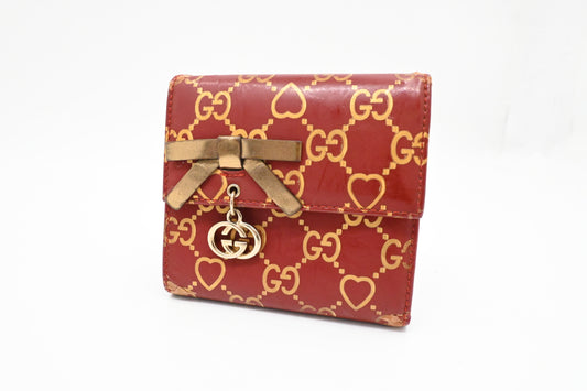 Gucci Bow Compact Wallet in Burgundy Leather
