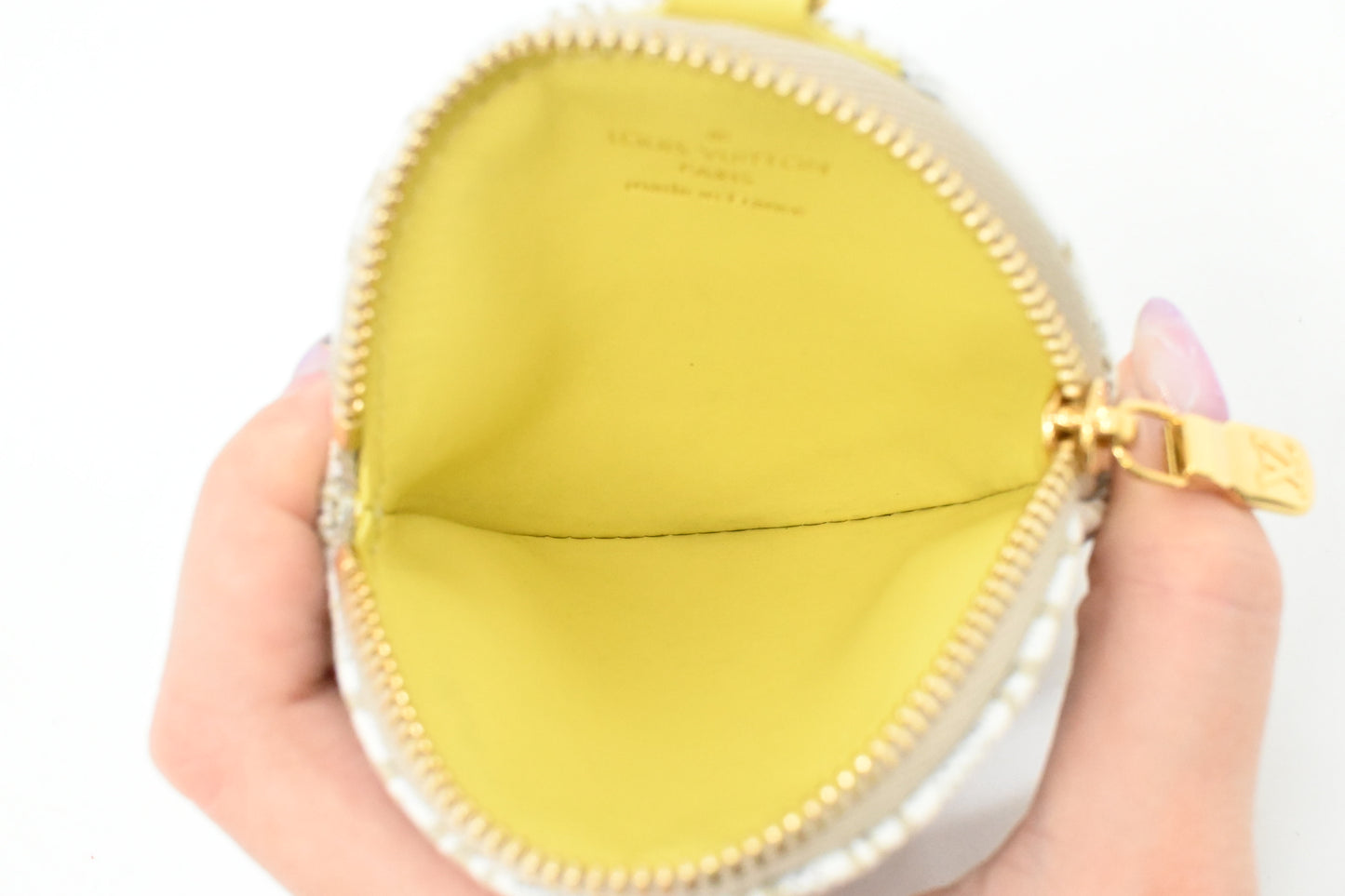 Louis Vuitton Porte Monnaie Round Coin Case in White Since 1854 Jacquard Canvas