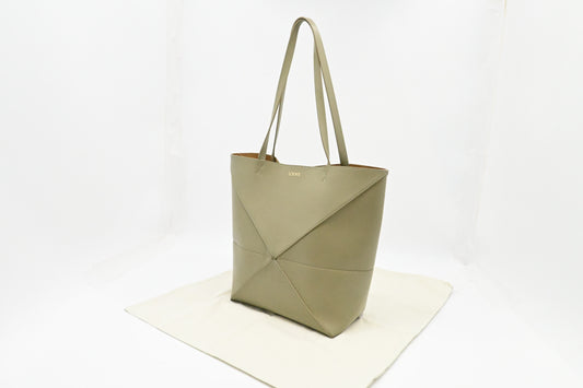 Loewe Puzzle Fold Tote Bag in Khaki Green Leather