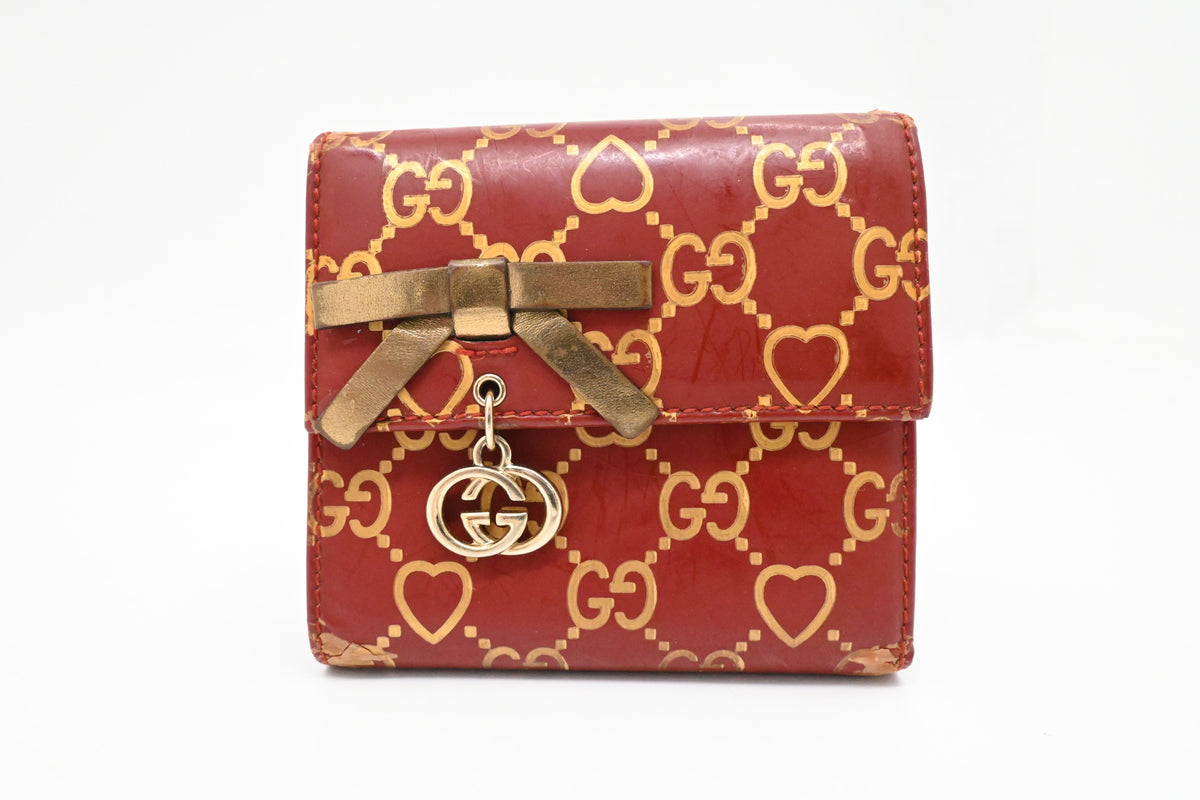 Gucci Bow Compact Wallet in Burgundy Leather