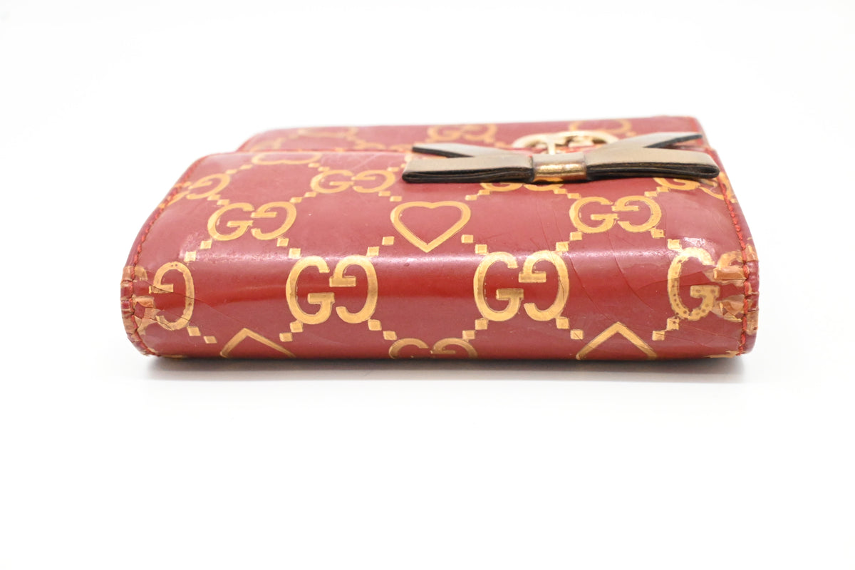 Gucci Bow Compact Wallet in Burgundy Leather