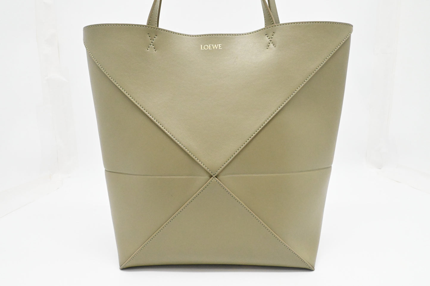 Loewe Puzzle Fold Tote Bag in Khaki Green Leather