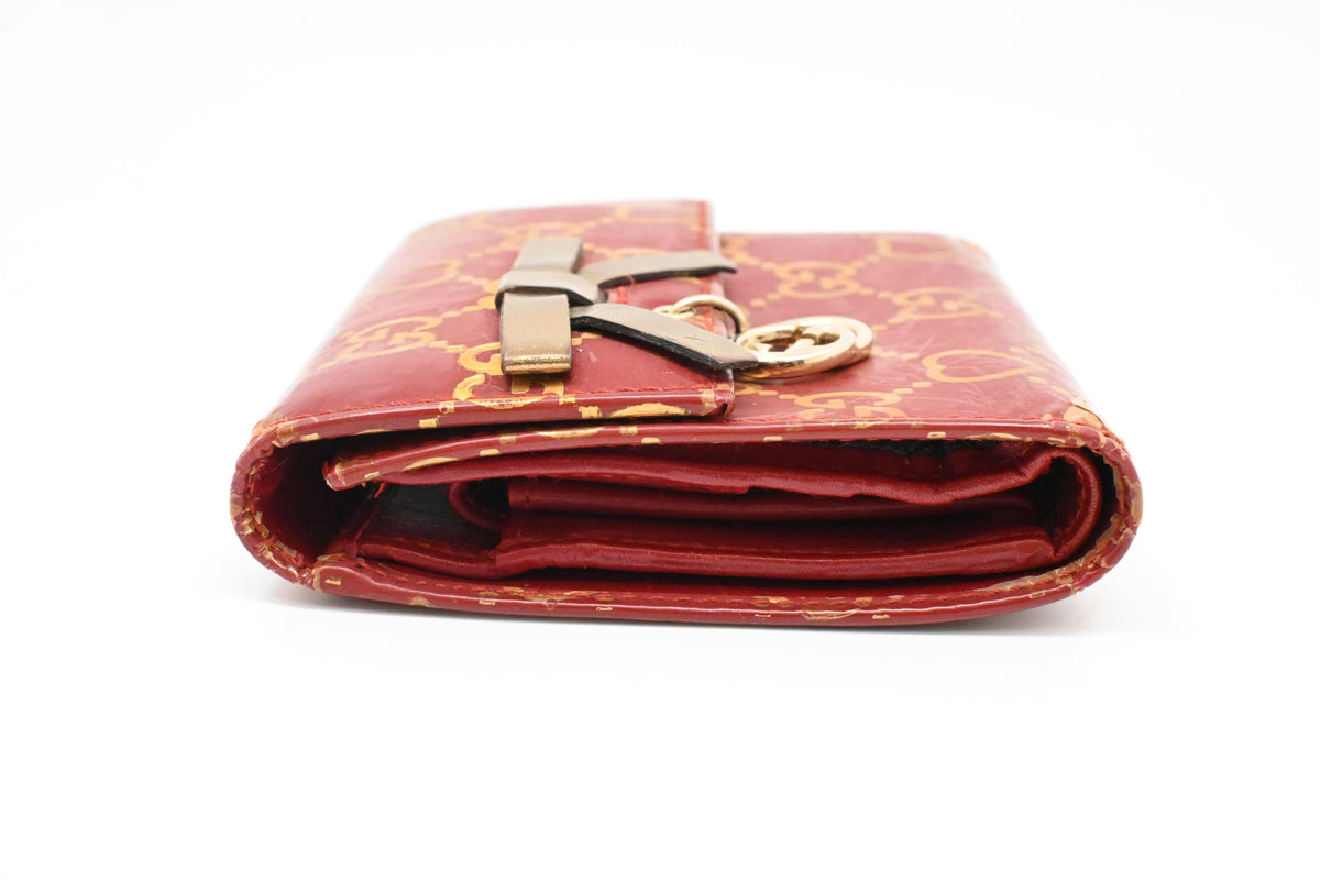 Gucci Bow Compact Wallet in Burgundy Leather