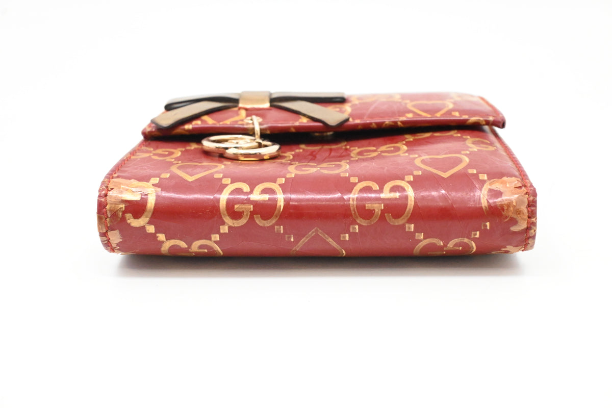 Gucci Bow Compact Wallet in Burgundy Leather